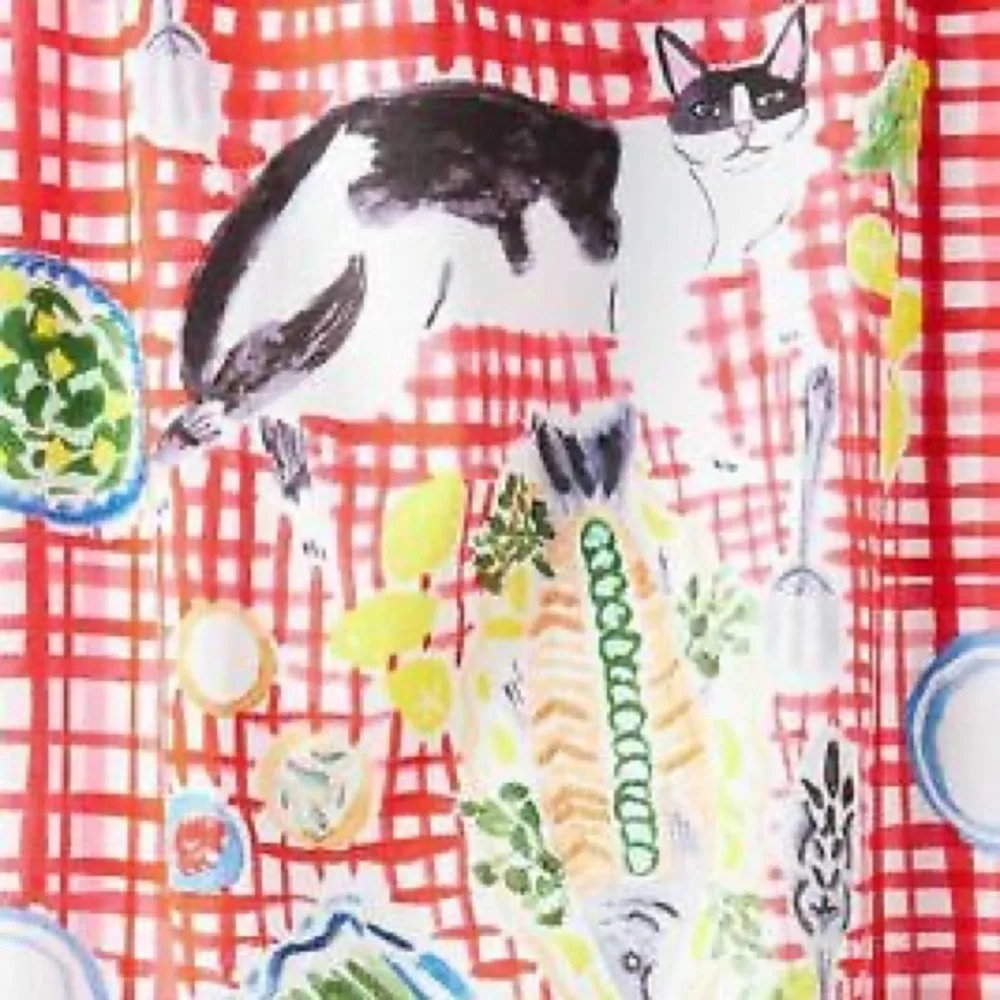 New! Anthropologie-Bright Limelight Studio Kitten Picnic Dish Towel